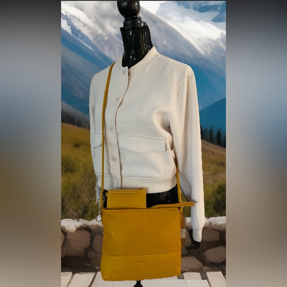 NWT Margot Derby Crossbody Bag & Margot Kate Card Case Soft Yellow Leather 2-PC